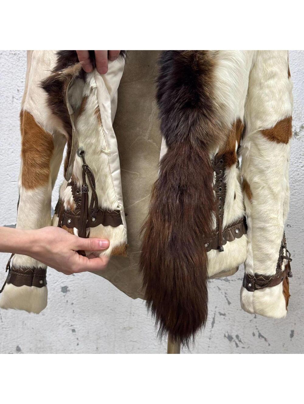 Vintage Y2K Cow-Print Rabbit & Fox Fur Jacket - Picture 8 of 8